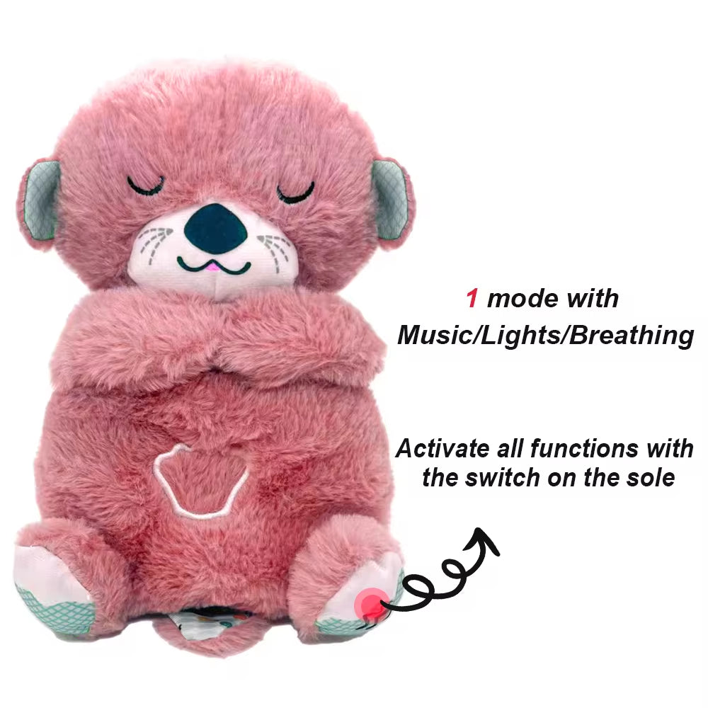 Breathing Bear Baby Soothing Otter Plush Doll Toy Baby Kids Soothing Music Baby Sleeping Companion Sound and Light Doll Toy Gift